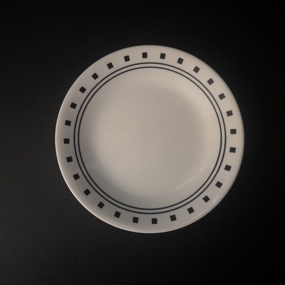 Corelle City Block Pattern Set of 3 Luncheon Plates 6 3/4" White with Black